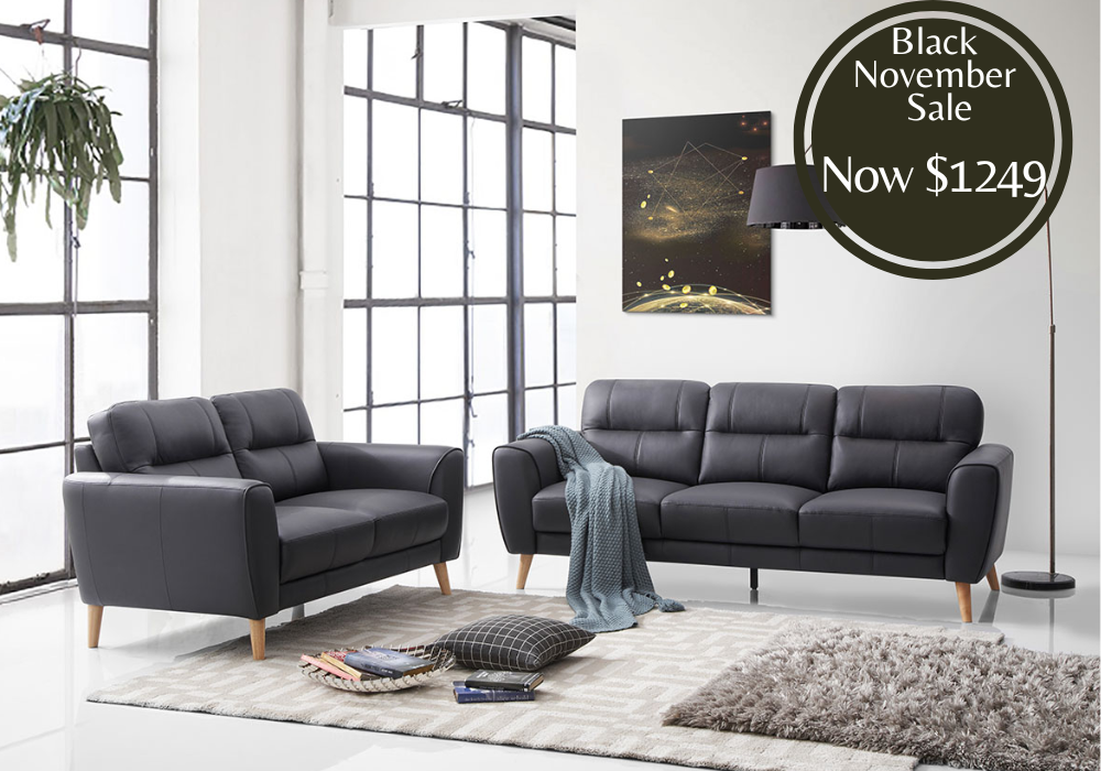 Otto 3 + 2 Leather Lounge - Black